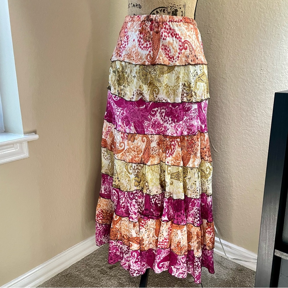 LOLA P : Boho Maxi Skirt Tiered Cotton